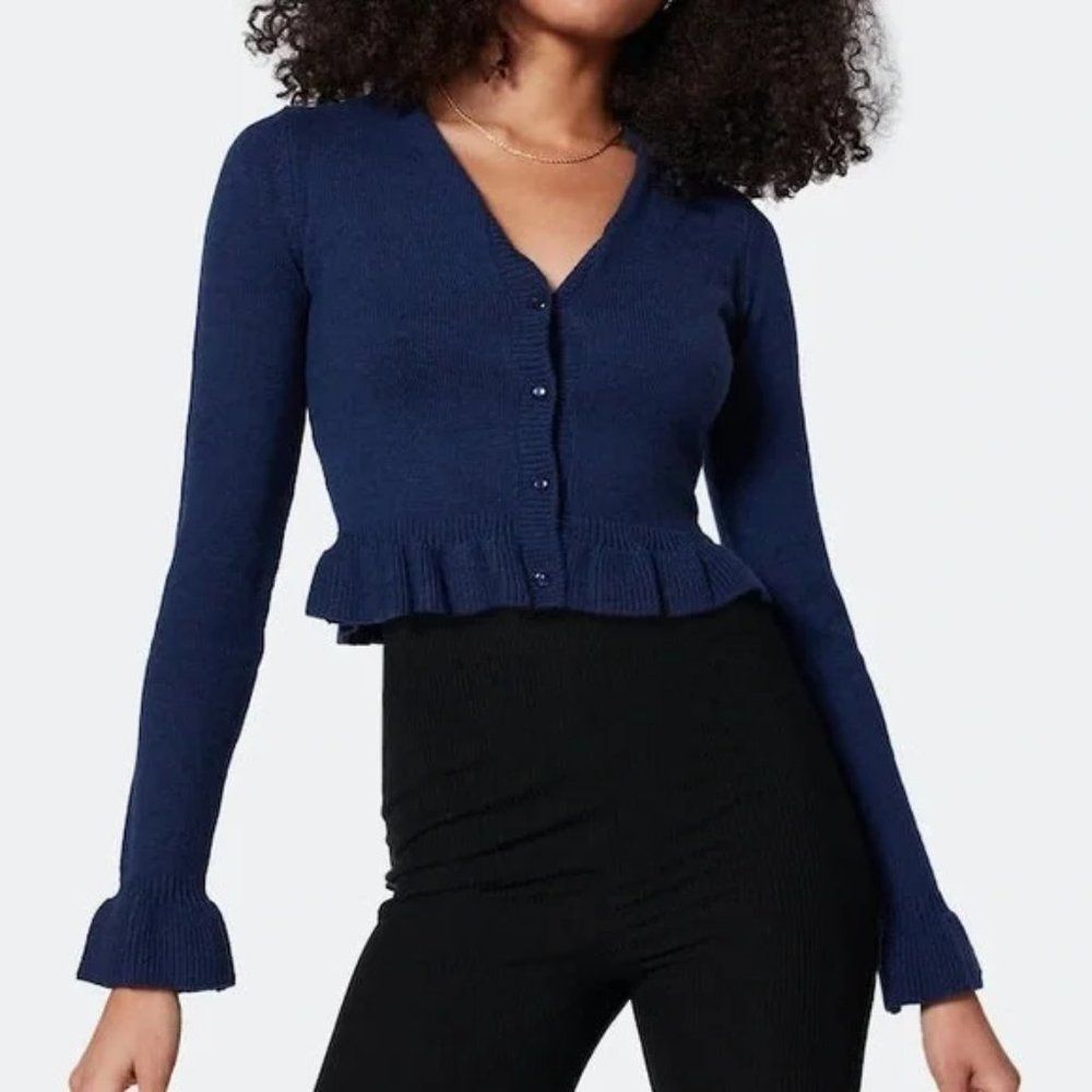 𝅺Most of All Darla Wool Blend Cropped Ruffle Cardigan Sweater Medium New